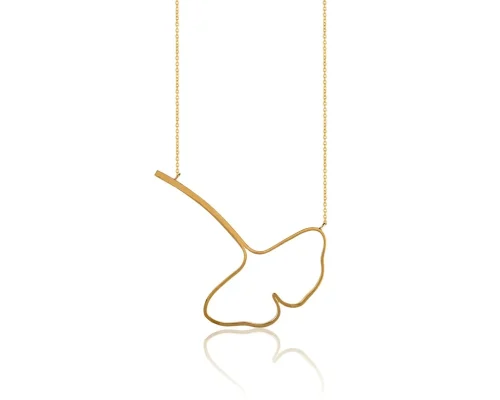 Colar ginkgo biloba, plaqueado a ouro